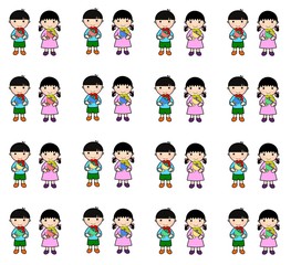 花束を持つ男の子と女の子