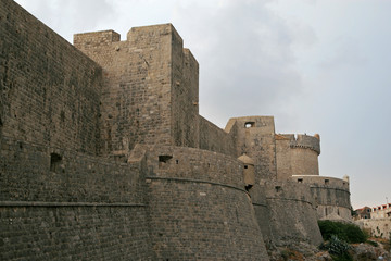 Walls of Dubrovnik - defensive stone walls surrounding the city of Dubrovnik in Croatia
