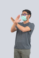 Young man doing concepts wear protective mask against infectious diseases and flu with clipping path,Corona Virus 2019-ncov