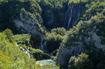 Panorama of Big Waterfall in Plitvice Lakes National Park, Croatia