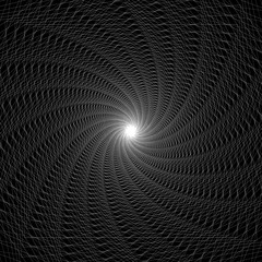Black and White: Abstract tunnel effect with black sides and small white repetitive lines.