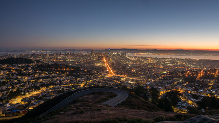 Wide Angle View of the San Francisco Skyline at Sunset