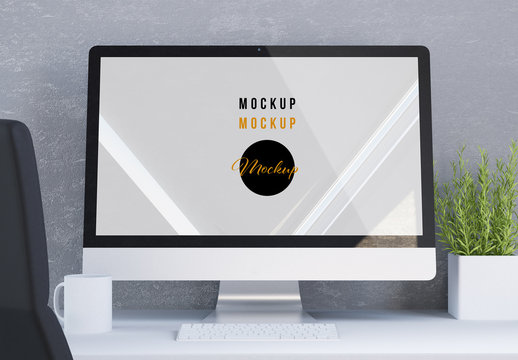 Desktop Computer on a Desk Mockup
