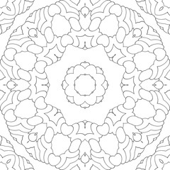 Coloring page for kids and adults. Seamless pattern, symmetric ornament, mandala, kaleidoscope for coloring. Template for design work.