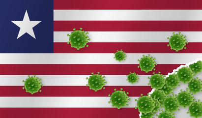 Flag of Liberia with outbreak virus. Epidemic or Pandemic coronavirus, sars, mers, influenza...