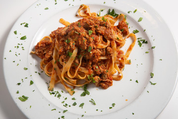 Tagliatelle pasta with bolognese