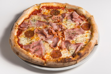 Traditional Italian pizza with ham