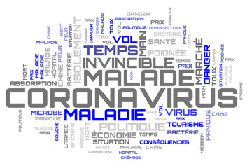 Modern blue COVID-19 word cloud concept on french language