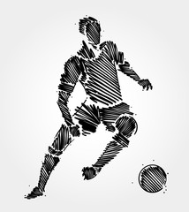 Black brush strokes drawing of football player man on clear background © dimiSantos