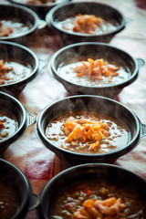 salad from fresh cabbage with cheese in a disposable container,for delivery of food at home