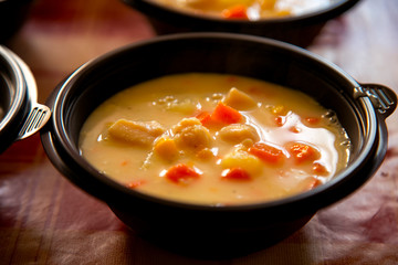 hot soup in a disposable container,for delivery of food at home