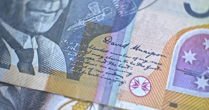 Australian 50 dollar AUD banknotes close up