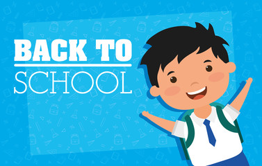 back to school card with student boy