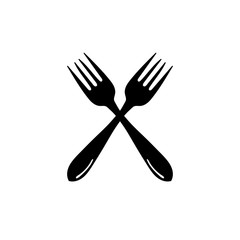 crossed two forks icon - white vector illustration on white background
