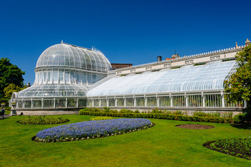 Exterior of the world's oldest curvilinear iron-glass building, the Palm House in Botanic Gardens,...