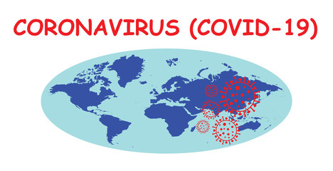 Naklejka premium Coronavirus COVID-19 graphic overlaid on world map with the epicentre centred over China isolated on white background 