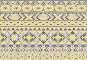 Ikat pattern tribal ethnic motifs geometric seamless vector background. Modern boho tribal motifs clothing fabric textile print traditional design with triangle and rhombus shapes.