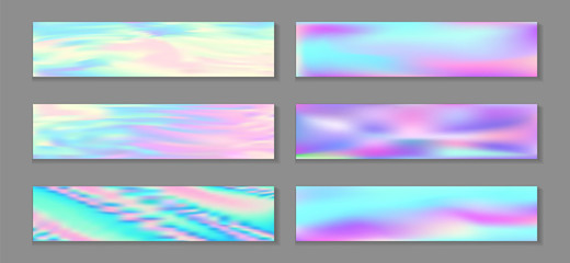 Neon holo bright banner horizontal fluid gradient princess backgrounds vector set. Pastel 