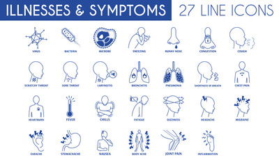 Medical Illnesses and Symptoms Line Icon Pack