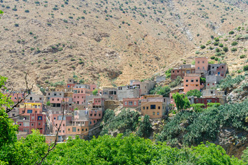 Fototapeta premium Village of Oukaimeden built on the side of a mountain in the Atlas Mountains, Morocco