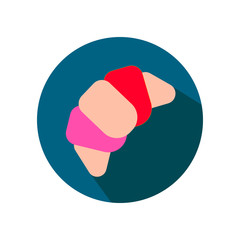French croissant simple sign. Color Icon with long shadow at dark blue background.