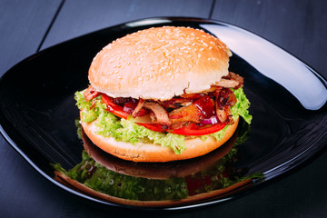 Fresh homemade burger top view