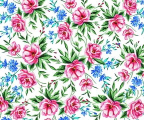 Fototapeten Flower pattern. Pink and blue bouquets on a white background. Idea for textiles. © Mewlish art