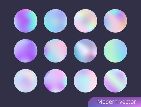 Fluid Holographic Shapes, Gradient Iridescent Logo Set. 