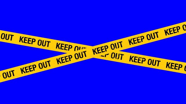 Restricted area cordon tape animations on blue screen chroma key. Set of 4 phrases, wide and close-up versions.