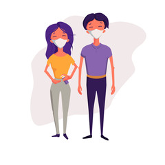 Man in medical mask with viruses around.  Coronavirus self care