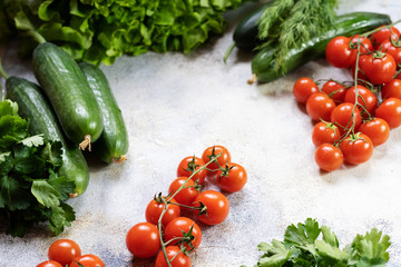 Raw organic vegetables for healthily cooking top view Vegan or diet food concept.