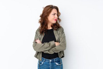 Fototapeta premium Young Russian woman over isolated white background portrait