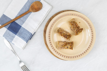 Minced meat meatloaf baked and served on the table