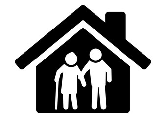 gz763 GrafikZeichnung - german: Haus / Alte Leute - Seniorenpaar zu Hause in Quarantäne - english: house - senior couple at home / quarantine - elderly people - simple template - DIN A2, A3, A4 g9381