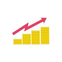 financial statistics bars with coins flat style