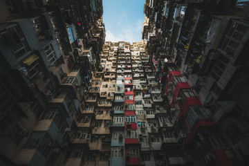 View of congested and tightly packed apartments in Hong Kong