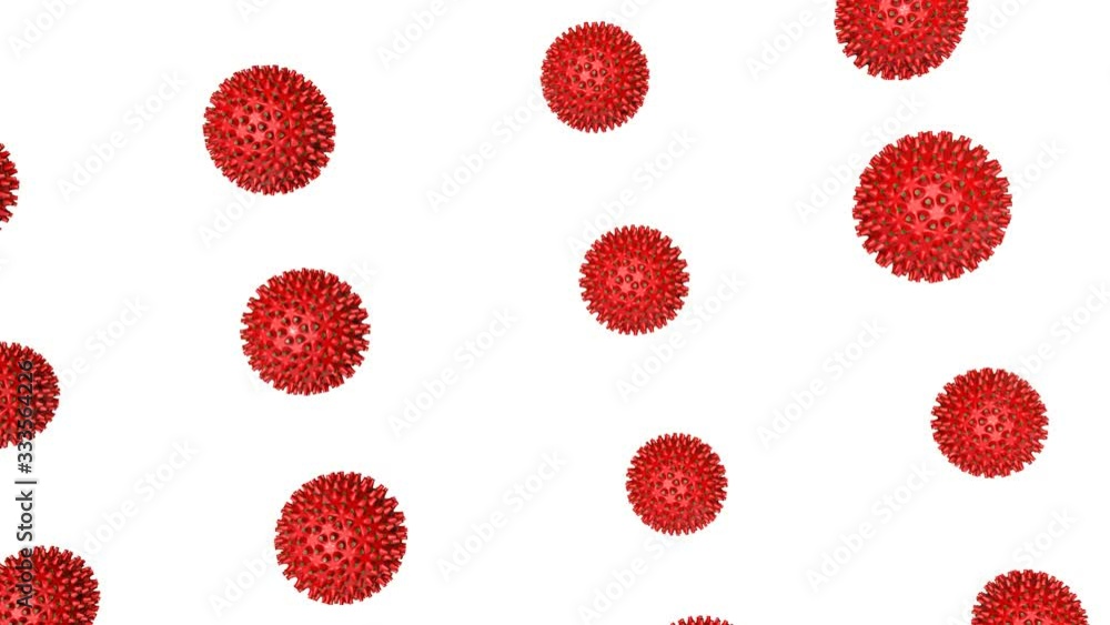 Poster three-dimensional models of the virus move on a white background. concept of pandemic corona virus. 