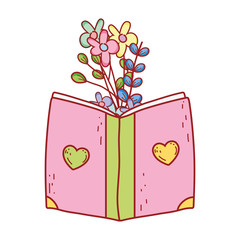 book day, cover with hearts textbook flowers foliage isolated icon design