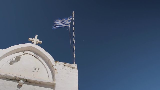 folegandros greece flag island moon sky church