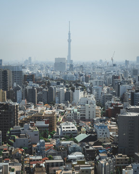 Image of urban city core cityscape with dense buildings  in Tokyo, Japan