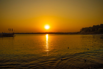 Fototapeta na wymiar Sunset over black sea-Nesebar from Bulgaria