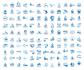 Water Splash Vector And Drop Logo Set - Isolated On White. Vector Collection Of Flat Water Splash and Drop Logo. Icons For Droplet, Water Wave, Rain, Raindrop, Company Logo And Bubble Design