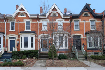Street of old brick houses with gables