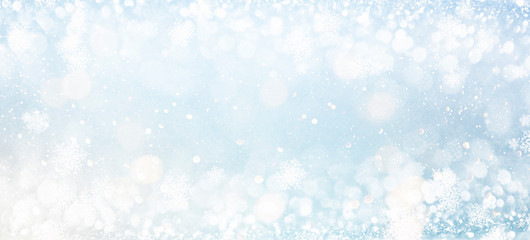 Blurred background with bokeh. Christmas and Happy New Year greeting card.