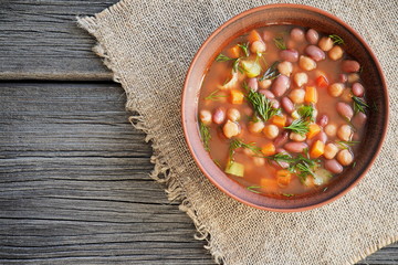 Sardinia Minestrone soup with vegetables and beans.