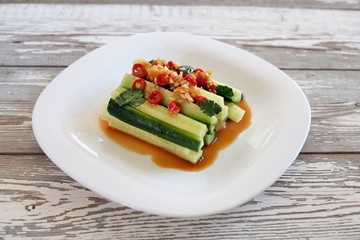 A refreshing cucumber salad. Chinese cuisine.