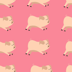 Seamless pattern of cute mini pigs on a soft background