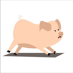 Vector illustration of a cute mini pig in cartoon style isolated on white background.