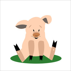 illustration of a cute mini pig in cartoon style isolated on white background.