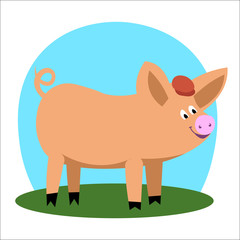 illustration of a cute mini pig in cartoon style isolated on white background.